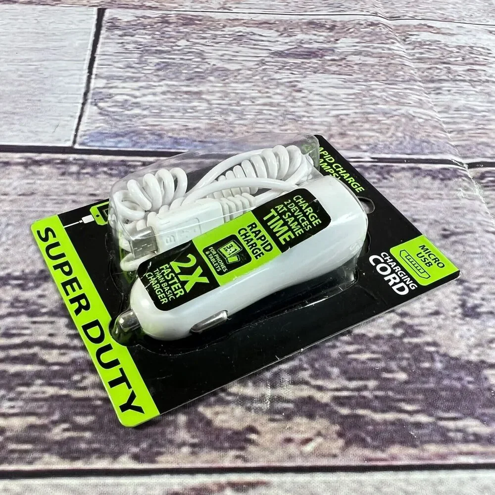 Micro-USB 3.1A Rapid Charging Cord +USB Port Fast Charger 12v Car Outlet Adapter